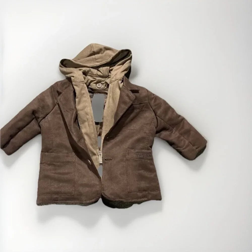 Kenneth Cole Reaction 12 Months Baby Boys Brown Peacoat With Hoodie